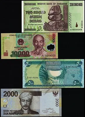 500 Iraq Dinar 200 Million Zimbabwe Dollars 10000 Vietnam Dong 2000 Indonesia • $26.99
