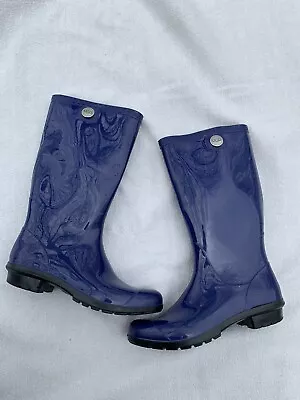 UGG Sienna Women's Sizs 8.5 Made In USA Blue Rubber Pull On Calf Rain Boots • $25