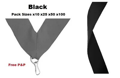 BLACK MEDAL RIBBONS LANYARDS WITH CLIP 22mm WOVEN PACKS OF 10/25/50/100 • £4.50