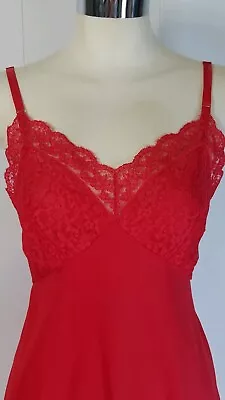 Vtg 50s Munsingwear Lipstick Red Lace Slip 34 S Nylon Tricot • $34