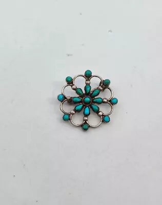 Vintage Sterling Silver Pin Zuni Turquoise Petit Point Design • $14.98