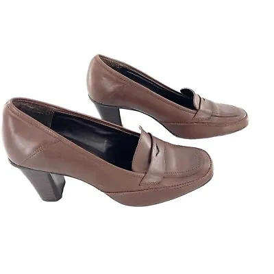 East Fifth Y2K Platform Penny Loafer Chunky Block Heel Lug Sole 9 Brown Academia • $9.98