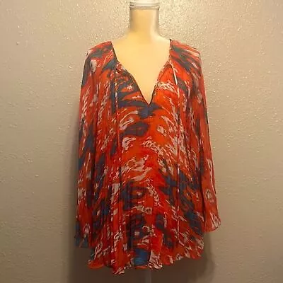 Michael Kors Orange And Blue Pleated Coverup Tunic Top Size L • $31.99
