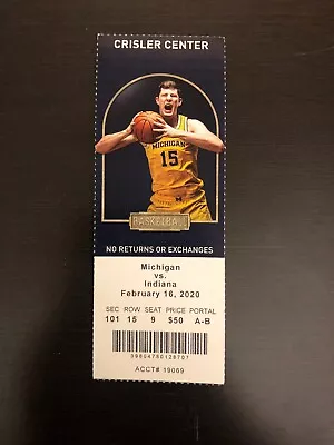 2020 Michigan Wolverines Vs Indiana Hoosiers Basketball Ticket Stub • $6.99