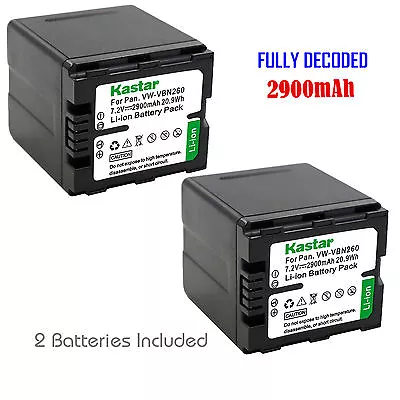 2x Kastar Battery For Panasonic VW-VBN260 HC-X920 HC-X920M HDC-HS900 HDC-SD800 • $30.29