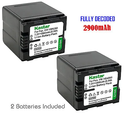 2x Kastar Battery For Panasonic VW-VBN260 HDC-SD900 HDC-TM900 • $30.29