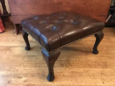 A Good Leather Chesterfield Foot Stool ~ Dark Brown ~ Queen Anne Legs • £99
