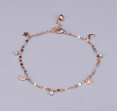 Women Rose Gold Plated Titanium Stainless Steel CZ Moon Star Hand Bracelet 8-10  • $13.99