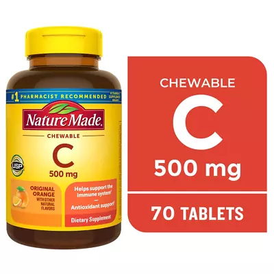 Nature Made Vitain C 500 Mg Chewable Tablets Dietary Supplement 70 Count • $9.88