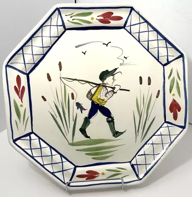 Stebner Quimper Style Stoneware Octogon Plate 11.5  Platter Boy Fishing Pole '97 • $42.49