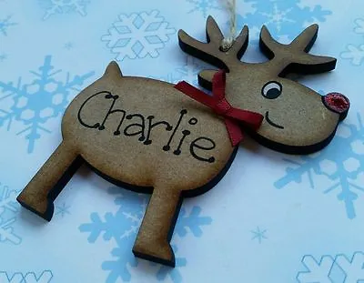 Hand Made Personalised Rudolph Reindeer Christmas Tree Wooden Bauble Decoration • £3