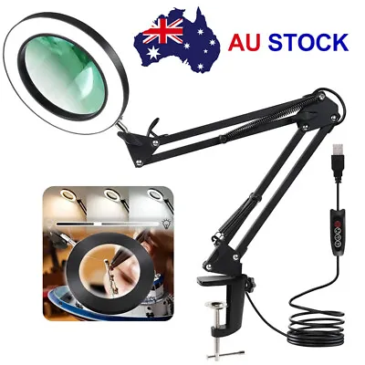 10x Magnifying Glass Desk Table Lamp Magnifier 64 LED Light With Clamp Foldable • $28.89