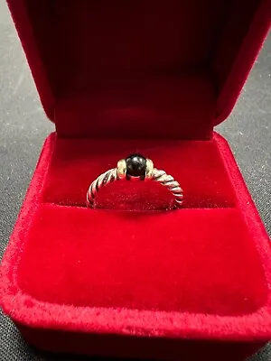 David Yurman Silver 14K Gold Black Onyx Hampton Cable Stacking Ring Size 7 • $199