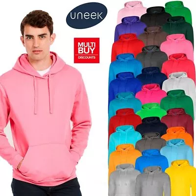 Uneek Men Women Hoodie Sweatshirt Unisex Plain Casual Deluxe Hooded Top UC509 • £12.99