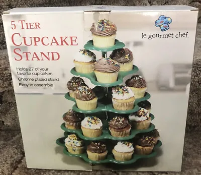 Cupcake Stand “ Le Gourmet Chef ” 5 Tier Chrome Plated NEW Holds 27 Cupcakes • $11.70