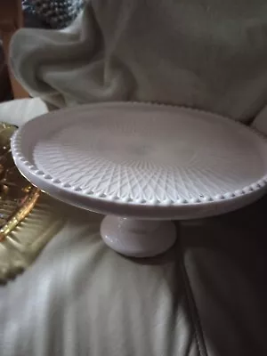 $21 • Buy Vintage Jeannette Shell Pink Milk Glass 10  Cake Plate Stand Pedestal Beaded
