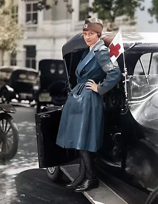 1920 Red Cross Motor Corps Nurse Vintage Photograph 8.5  X 11  Reprint Colorized • $17.46