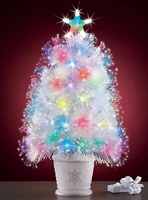 2-Ft White Tabletop Tree Brightly Lit Colorful LED Fiber-Optics Christmas Decor • $59.99