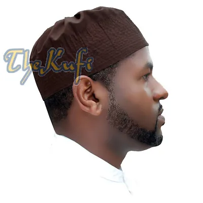 Kufi Prayer Cap Plain Handamde Dark Brown Pleated-top Fabric Hat Islamic • $9.99