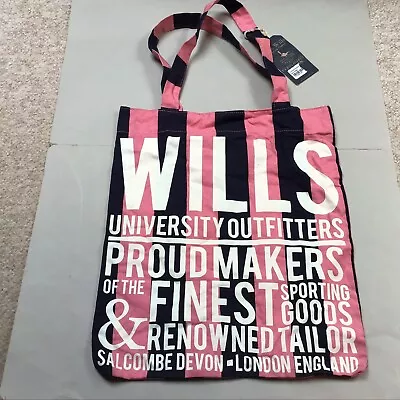 Jack Wills Tote Bag Classic Pink Navy JW Stripe & White Writing 100% Cotton New • £12