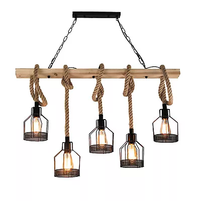 43 Inch Vintage Wood Pendant Light Linear Hanging LED Lamp Light Fixture • $126.37