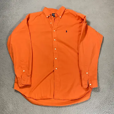 VTG Ralph Lauren Blake Shirt Men XL Orange Button Up Blue Pony Work Shirt FLAWED • $12.74
