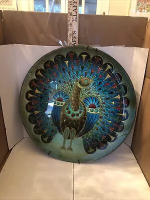 ￼Vintage Plate Peacock 13 Inches Stunning Colors Absolutely Gorgeous Gift Idea • $20