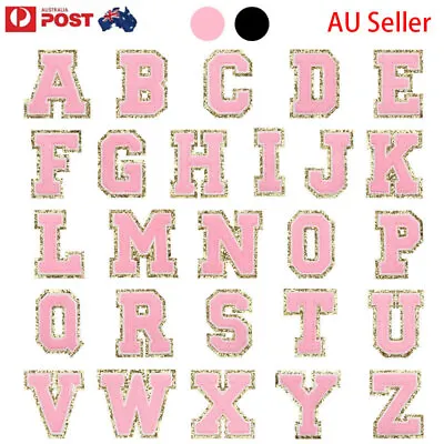 AU SELLER A-Z Letters IRON ON Patches Chenille Embroidered Patch Gold Glitter • $3.69