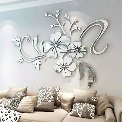 Wall Stickers 3D Mirror Flower Art Mural Decals Living Room Bedroom Home Decorン • £6.58