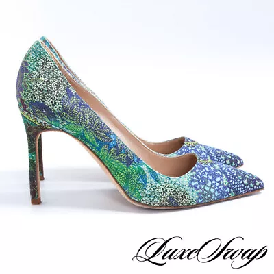 LNWOB RECENT Manolo Blahnik Made In Italy Green BB 90 Fantasy Floral Shoes 37 NR • $9.99