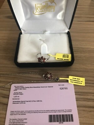 £15 • Buy TJC Platinum Overlay Sterling Silver Garnet & Diamond Pendant Set Unworn  Boxed