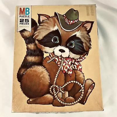 Pastel Pets 25 Piece Jigsaw Puzzle VINTAGE MB Cowboy Raccoon Complete • $10