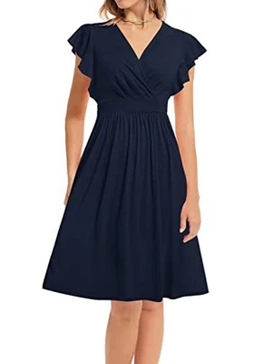 $11.99 • Buy REVETRO Women's Classic Ruffle Sleeve V Neck Sheath Casual Party Work Faux Wrap