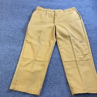 Vtg Dickies Mens 42X30 Faded Spell Out Double Knee Wide Leg Mechanic Pants Gold • $16.93