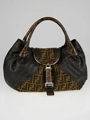 Vintage Fendi Purse Tortuga Trimmed Zucca Spy Womens Hand Bag • $400