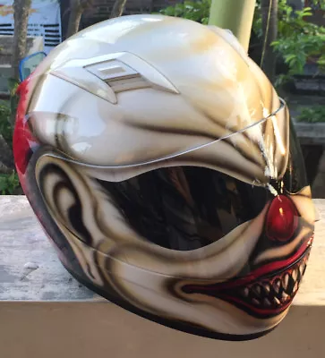 Mad Killer Scary Clown Motorcycle Airbrush Helmet Custom Helmet Red Hair  • $299