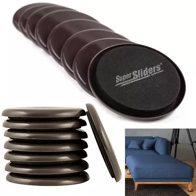 16 Pc Large Furniture Sliders Brown Round Glides Movers 3.5  Pads Multi Surface • $12.34