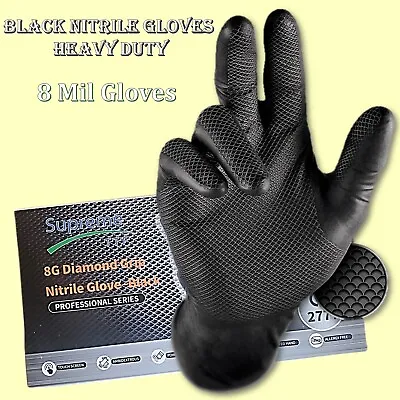 Black Nitrile Disposable Gloves Strong Heavy Duty Powder Free Car Mechanic • £4.45