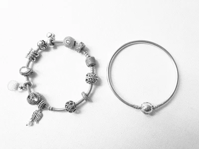 $61 • Buy Pandora Sterling Silver Bracelet And Bangle With 12 Charms Shades Of Pink