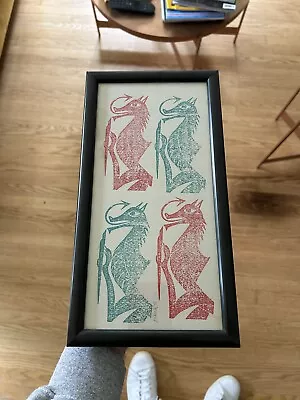 Paul Peter Piech Signed Lino Cut Print. Welsh Dragons. • £200