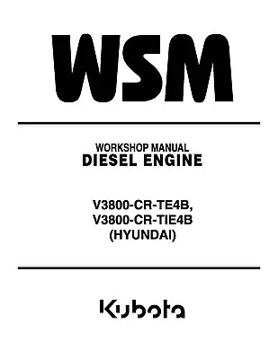Kubota Diesel Engine Workshop Manual V3800-CR-TE4BV3800-CR-TIE4B (Hyundai) - CD • $23.95