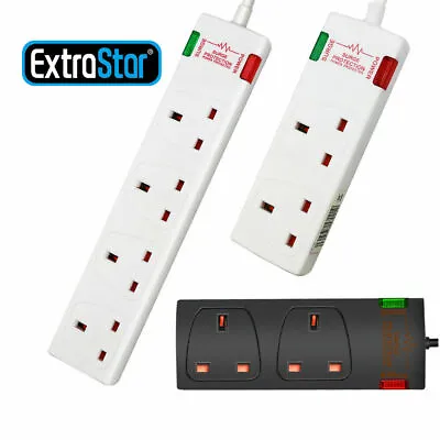 Surge Protected Mains Extension Lead UK Power Cable Electric Plug Sockets 2/4 • £8.59