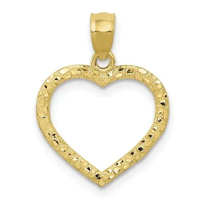 Real 10kt Yellow Gold Polished & Textured Cut-out Heart Pendant • $65.97