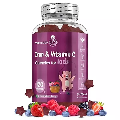 Iron & Vitamin C - 120 Kids Gummies - Metabolism Immune Support - Bone Health • £15.99