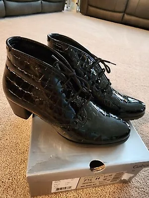 Gabor Patent Leather Black Bootie Size 10 New In Box Crocodile Print Lace Up • $49