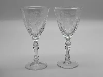 2 Fostoria Chintz Crystal LOW Wine Goblets 3 1/2 Ounce Signed • $29.99