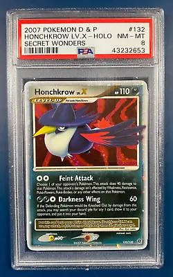 PSA 8 Honchkrow LV.X Secret Wonders Pokemon Ultra Rare Holo #132 Mint 2007 • $49.95