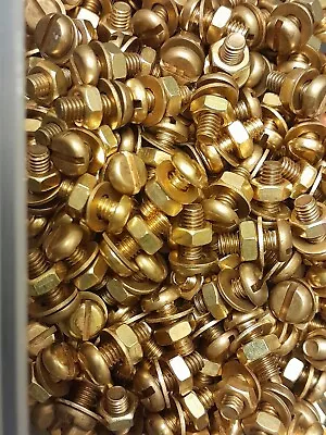 £2.25 • Buy M4 SOLID BRASS SLOTTED  SCREWS METRIC PAN HEAD  DIN85. 10mm WITH NUTS & WASHERS