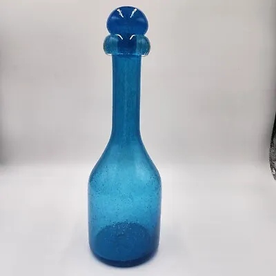Vintage Murano Pulegos Blue  Art Glass Decanter And Stopper Mid Century/Modern • $80