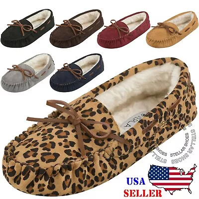 [NEW] CLOVERLAY Women's Moccasin Faux Fur Suede Moccasins Comfy Soft Slippers • $19.99